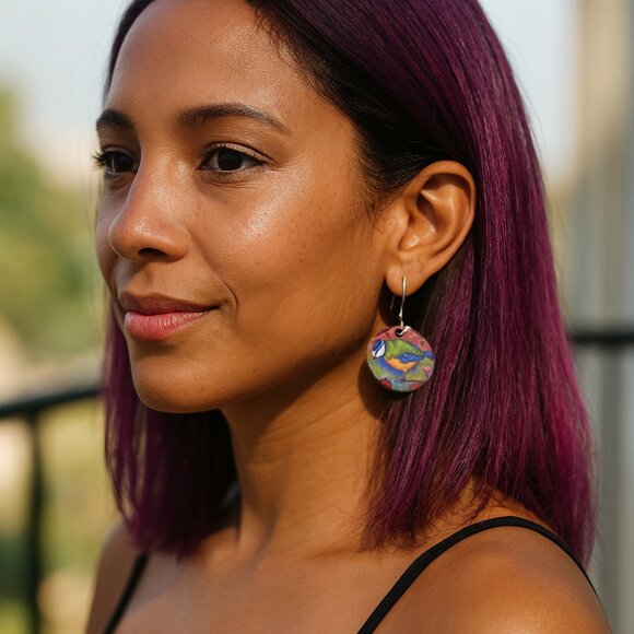 Vintage Handmade Wooden Bird Earrings 80s Cottagecore Nature Inspired Artisan - Picture 2 of 8